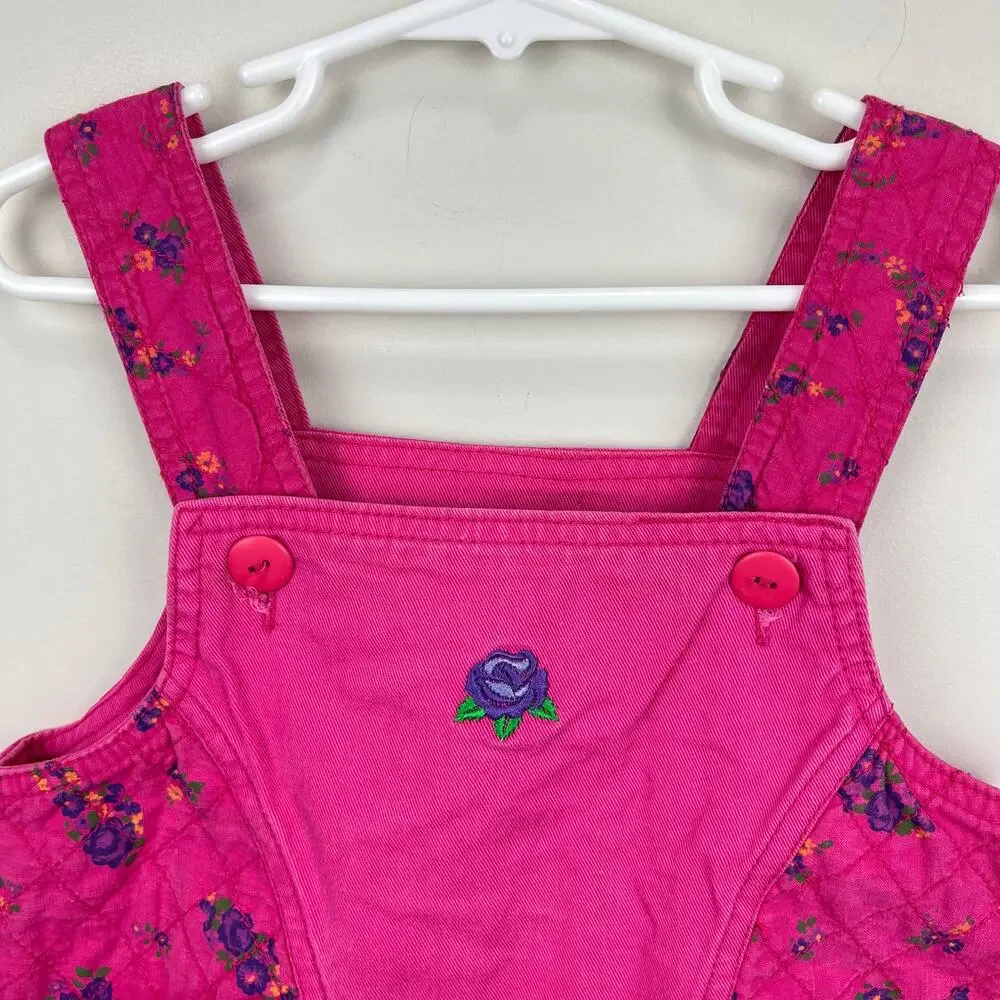 Vintage Calabash Pink Floral Denim Jumper Dress 5T